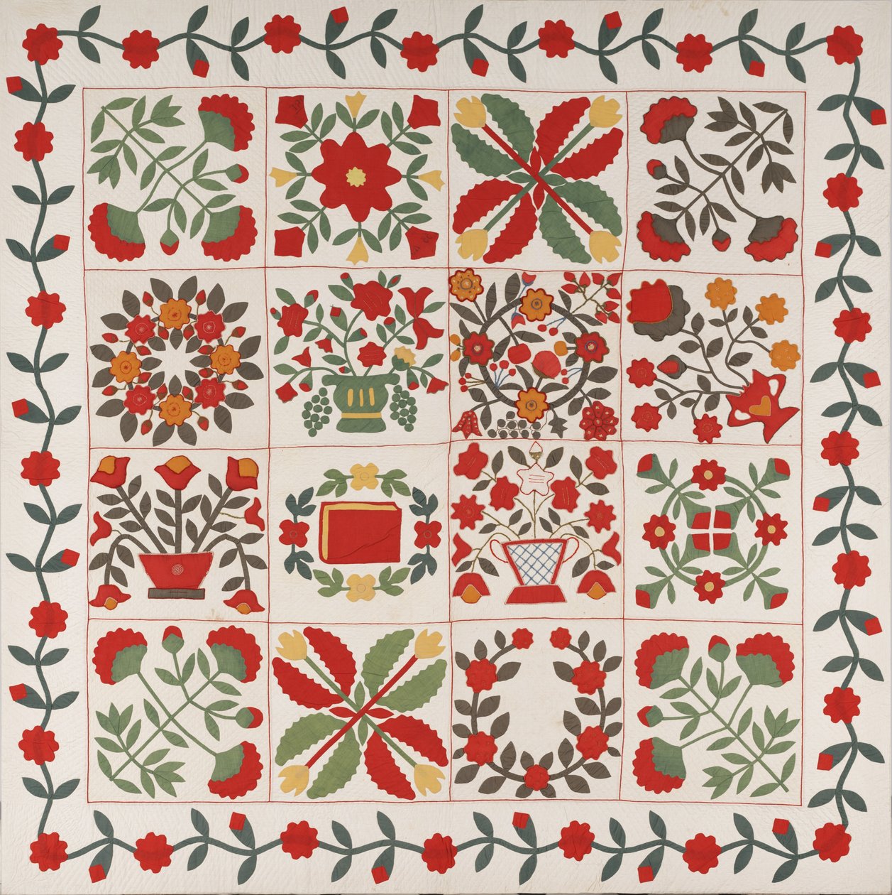 "Album Quilt", Baltimore, Maryland, ca. 1861 (bomuld med silke og uld) af Martha E. Keech