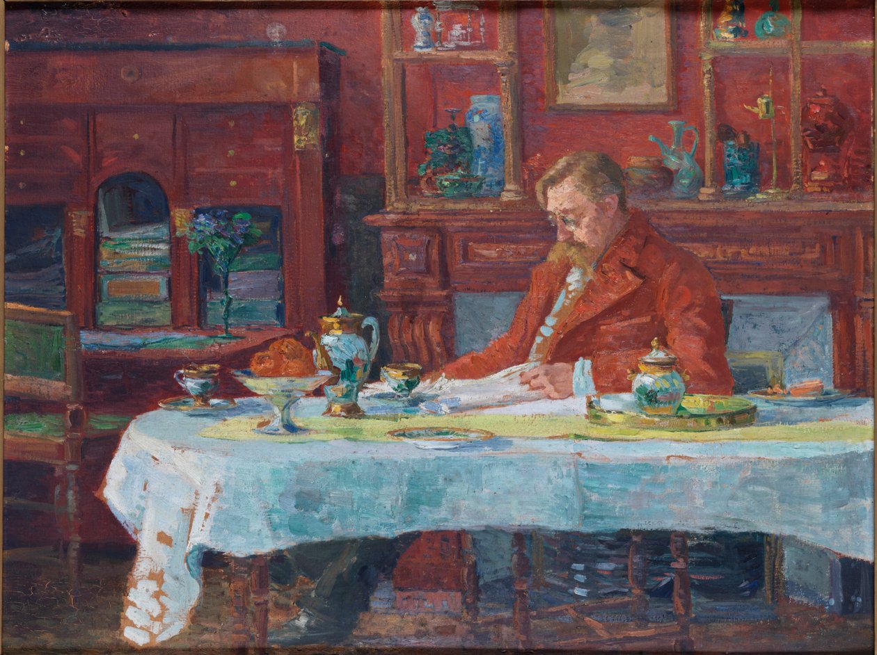 Émile Verhaeren 1855-1918 ved bordet, 1900. af Marthe Verhaeren