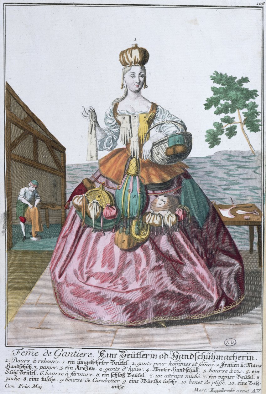 Handskemagerens kone, ca.1735 (farvestik) af Martin Engelbrecht