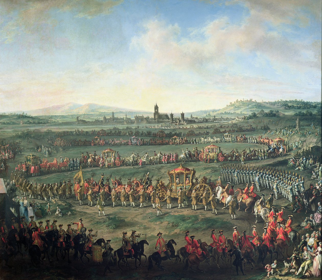 Indtog af kejser Frans I (1708-65) i Frankfurt, ledsaget af Josef II (1741-90) af Martin II Mytens or Meytens