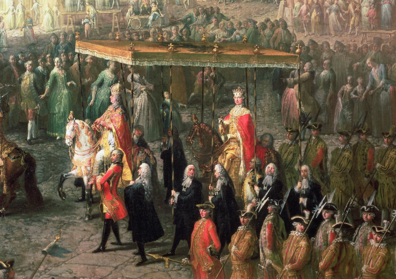 Kroningsoptoget af Joseph II (1741-90), kejser af Tyskland, i Romerberg, 1764 (detalje af 66718) af Martin II Mytens or Meytens