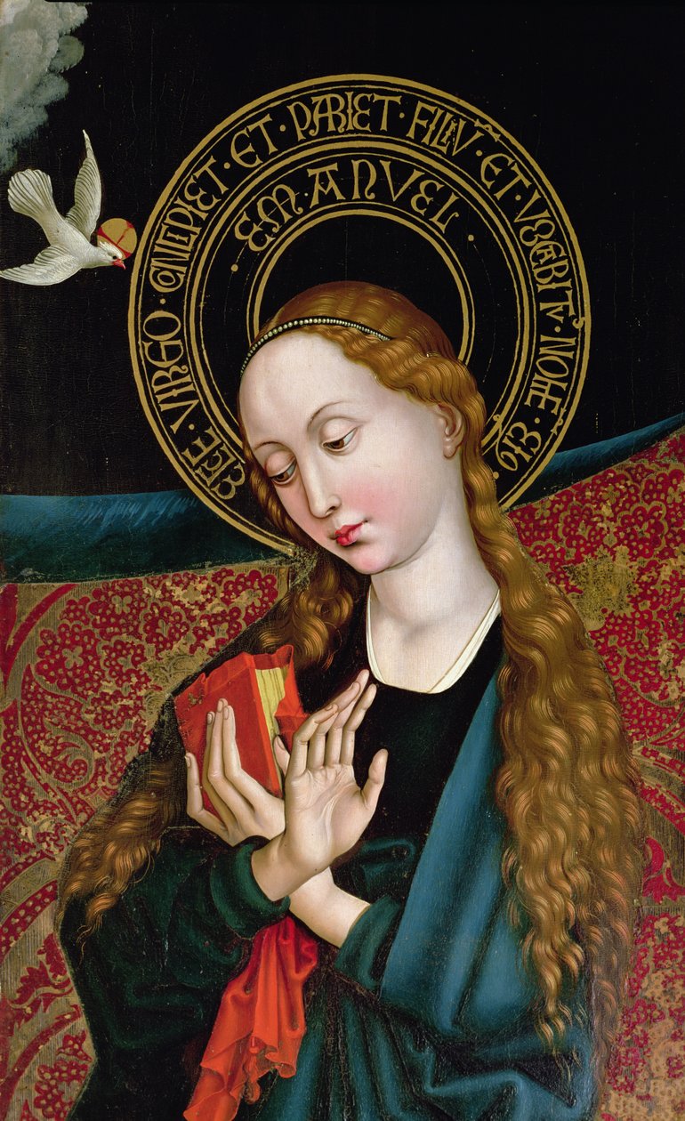 Detalje af Jomfruen fra Bebudelsen, fra Orlier-altertavlen, ca. 1468-70 af Martin Schongauer