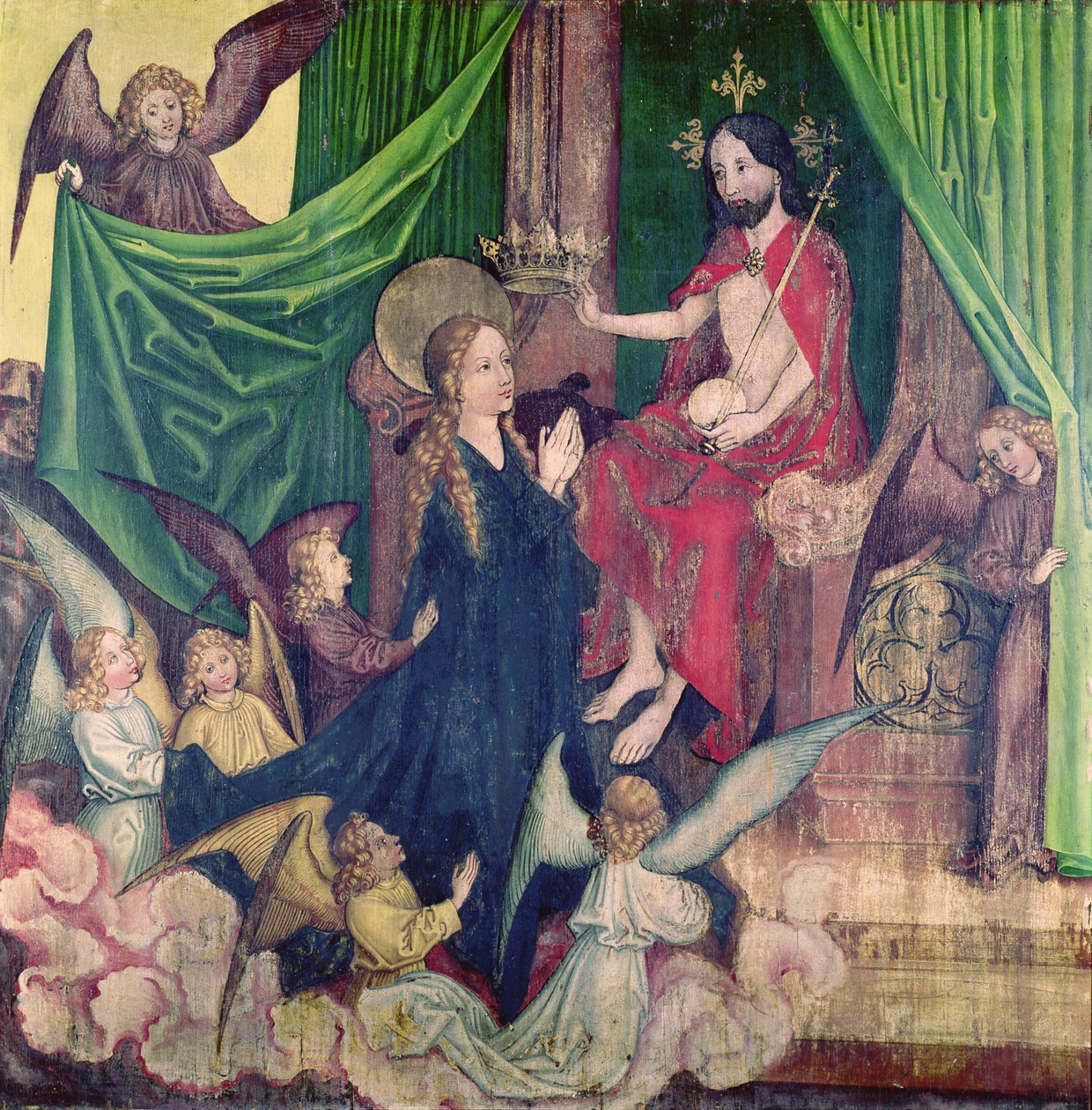 Jomfruens kroning, fra dominikanernes altertavle, ca. 1470-80 af Martin Schongauer