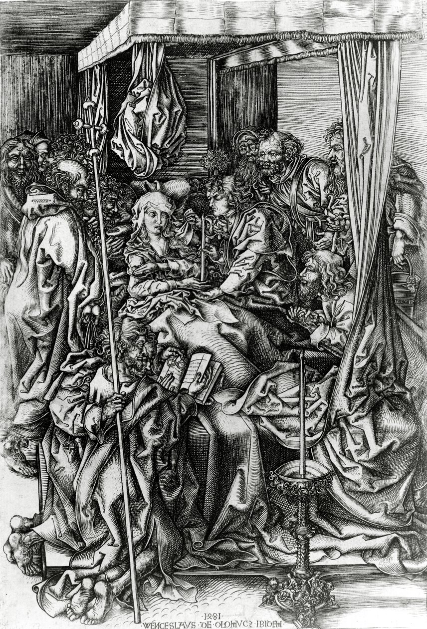 Jomfruens død, indgraveret af Wenzel von Olmutz, 1481 af Martin Schongauer