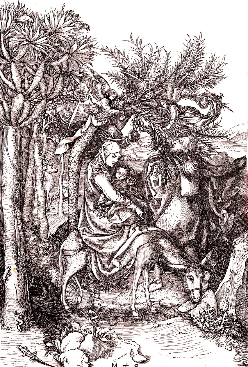Flugten til Egypten, den hellige familie af Martin (after) Schongauer