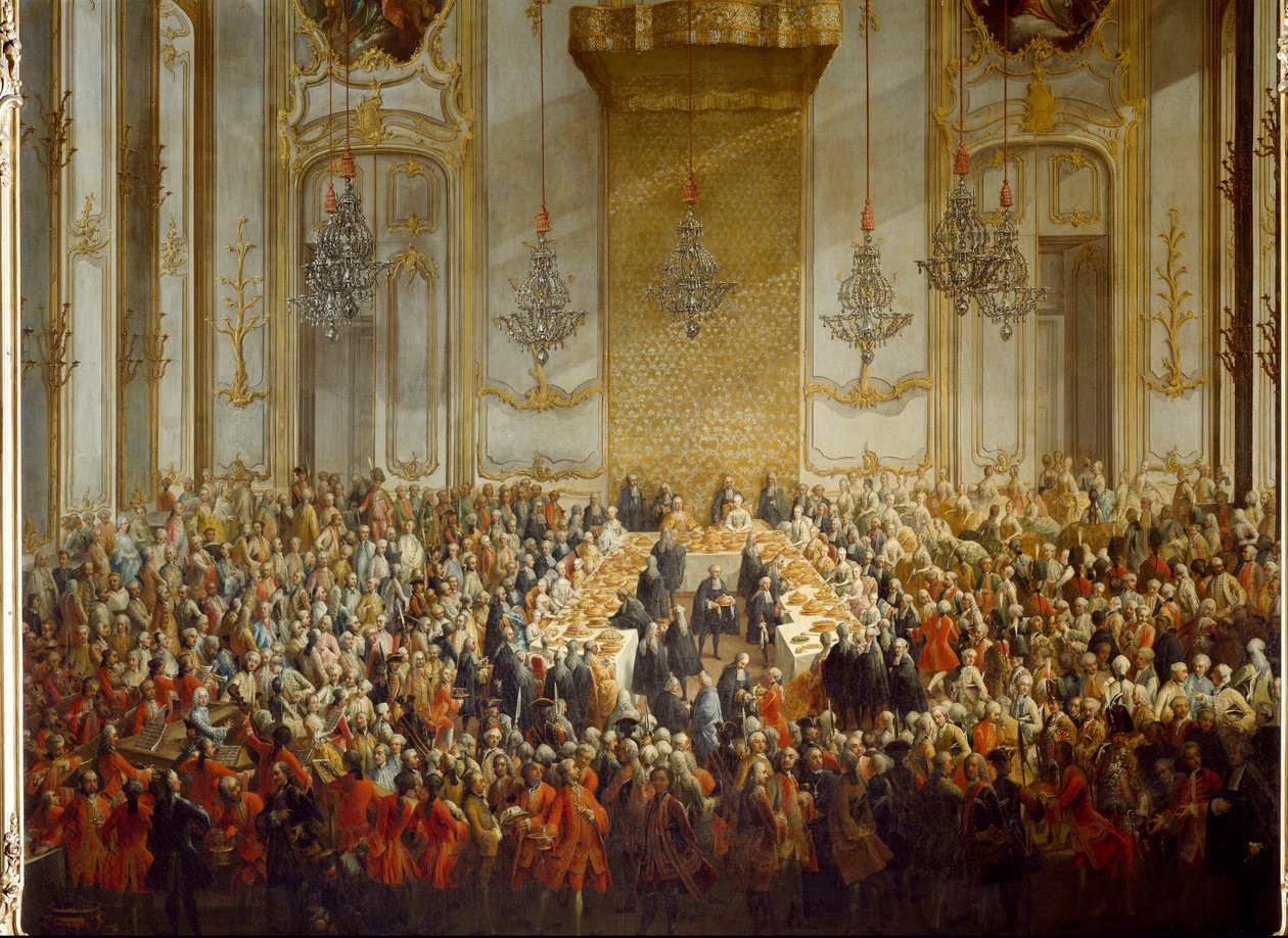 Officiel banket arrangeret til brylluppet af prinsesse Isabella af Parma med kejser Joseph II, den 06/10/1760. Detalje (maleri) af Martin (and studio) Mytens or Meytens