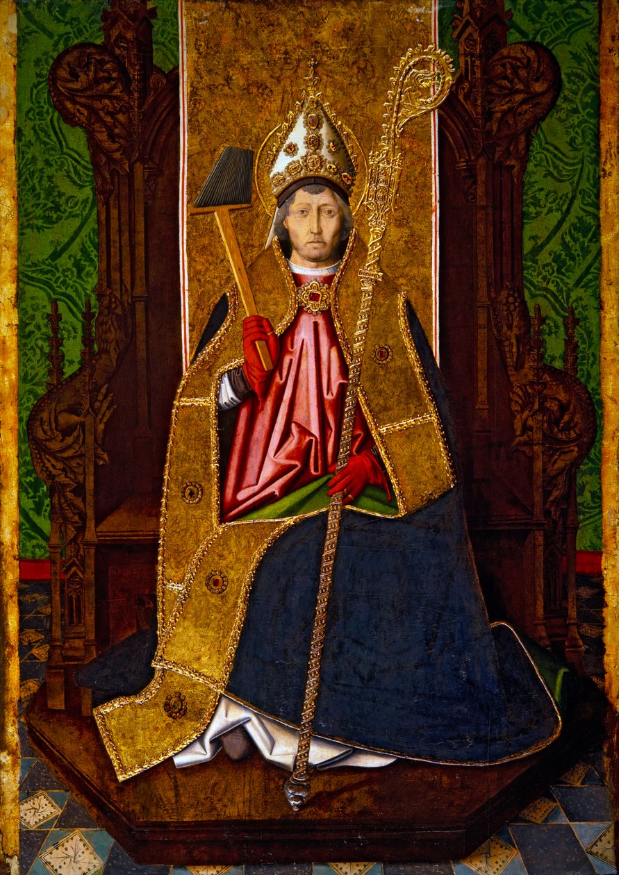 Saint Blaise Enthroned, ca. 1480 (olie, guld og stuk på panel) af Martín Bernat