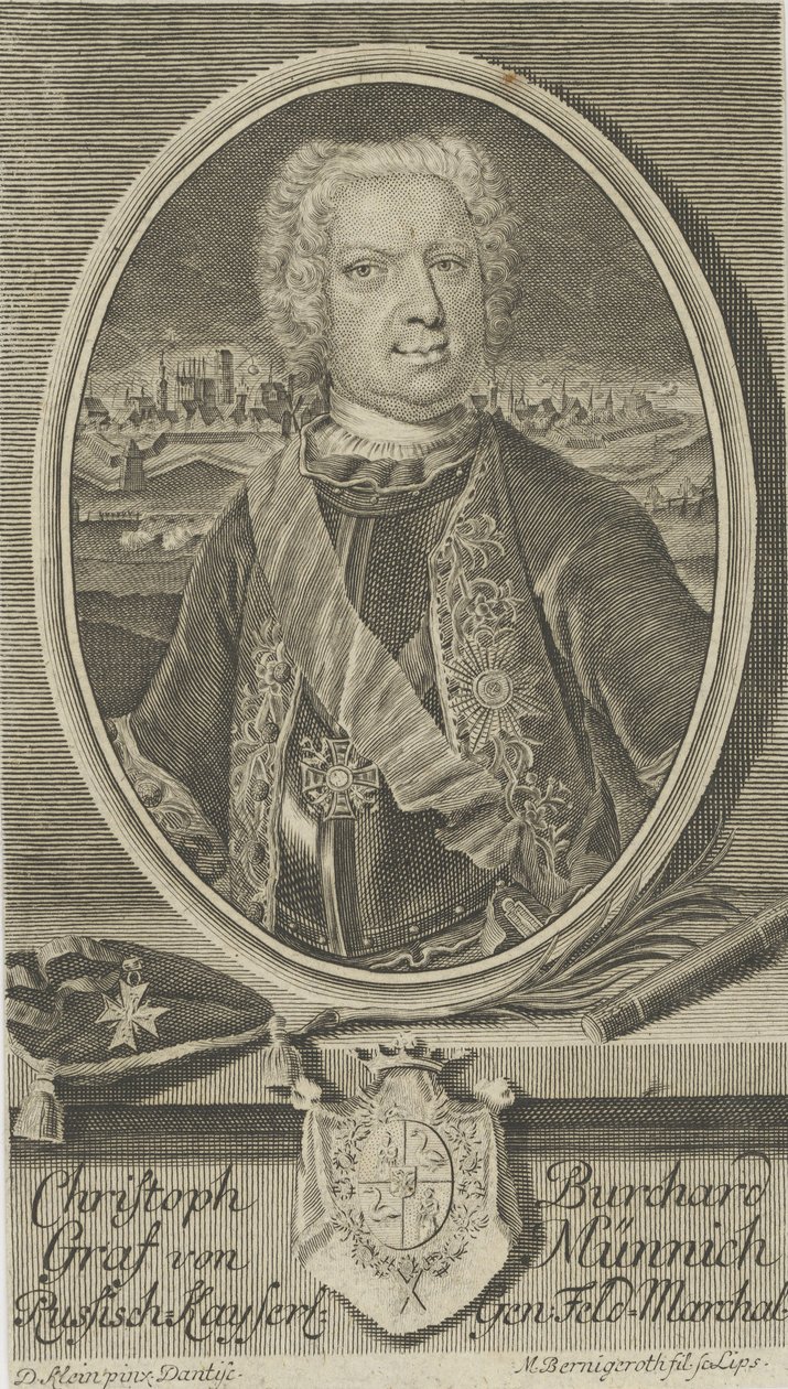 Portræt af grev Burkhard Christoph von Munnich 1683-1767, ca 1730. af Martin Bernigeroth