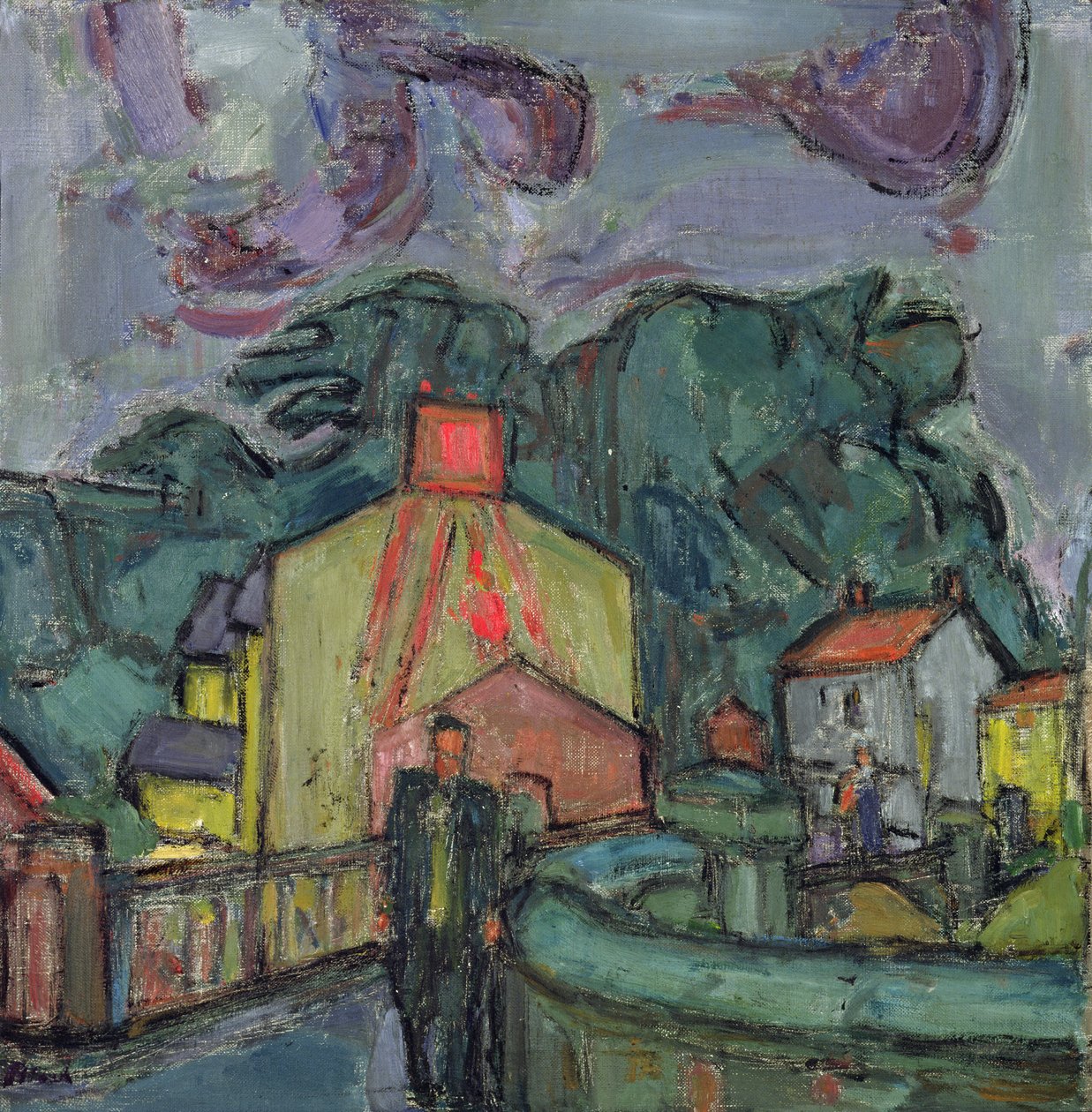 Welsh Village (olie på lærred) af Martin Bloch
