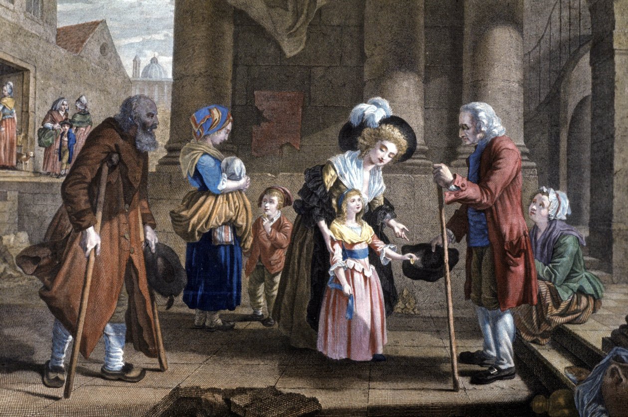 Lektion i medmenneskelighed. Uddannelse af en ung pige, ca. 1790 (kobberstik) af Martin Drölling