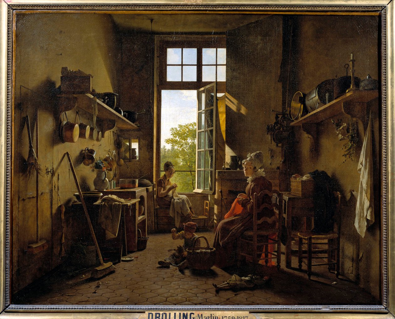 Interiør af et køkkenmaleri af Martin Drolling (1752-1817) 1815 søn. 0,65x0,8 m af Martin Drölling