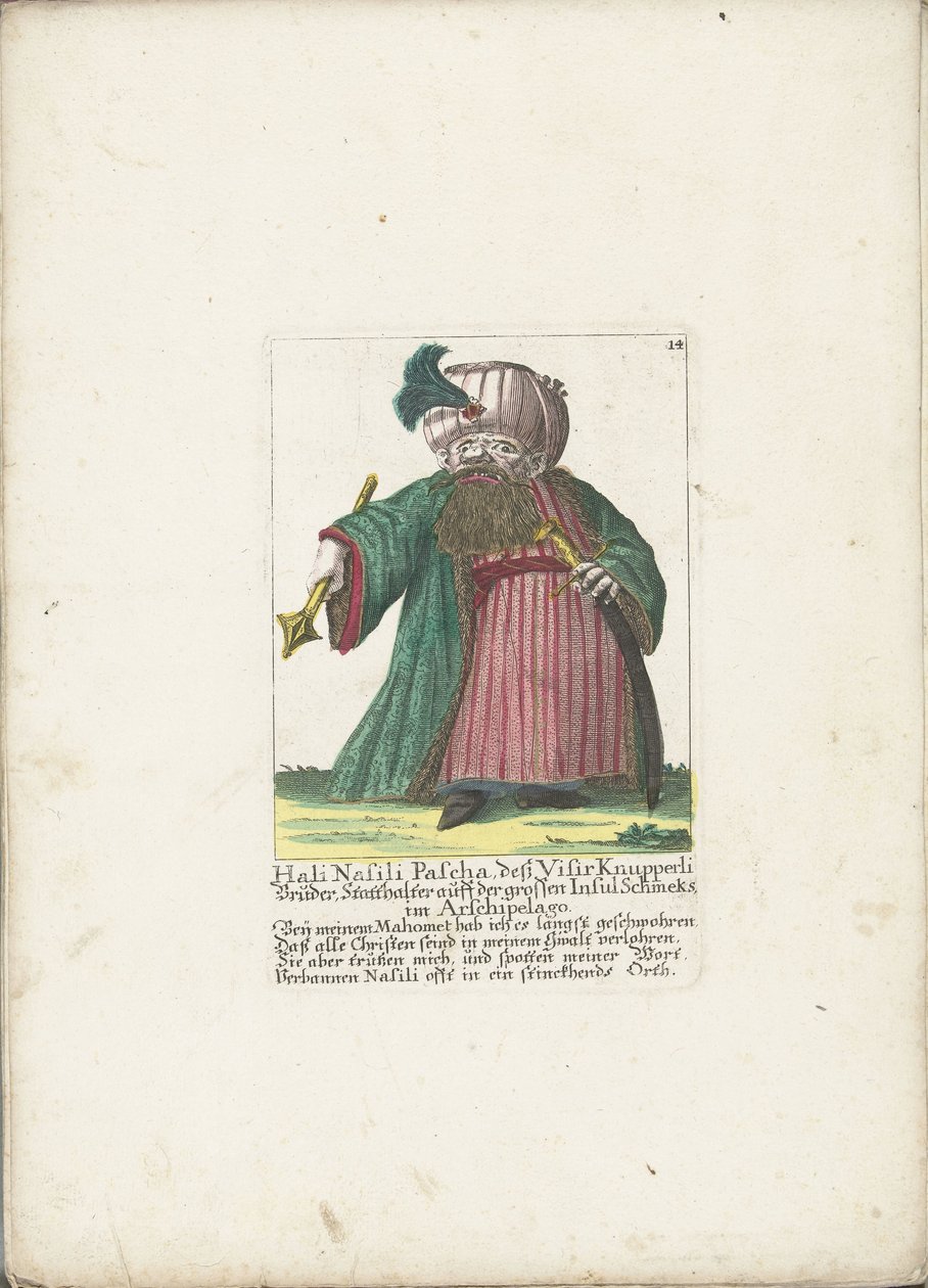 De dwerg Hali Nasili Pasha, omkring 1710 Hali Nasili Pasha, hans bror Visir Knupperli, guvernør på den store ø Schmeks i Arshipelago (titel på objekt) Il Callotto resurcitato eller nyindrettet lille kabinet (serietitel) af Martin Engelbrecht (attributed to)