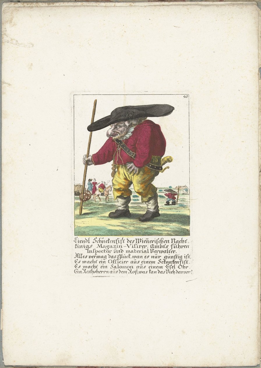 De dwerg Liendl Schnekenfist, ca. 1710 Liendl Schnekenfist fra Wienerisches Nacht-Kings Magazin-Visirer, Ambts kørte inspektør og materialeadministrator (titel på objekt) Il Callotto resurcitato eller nyindrettet lille kabinet (serietitel) af Martin Engelbrecht (attributed to)