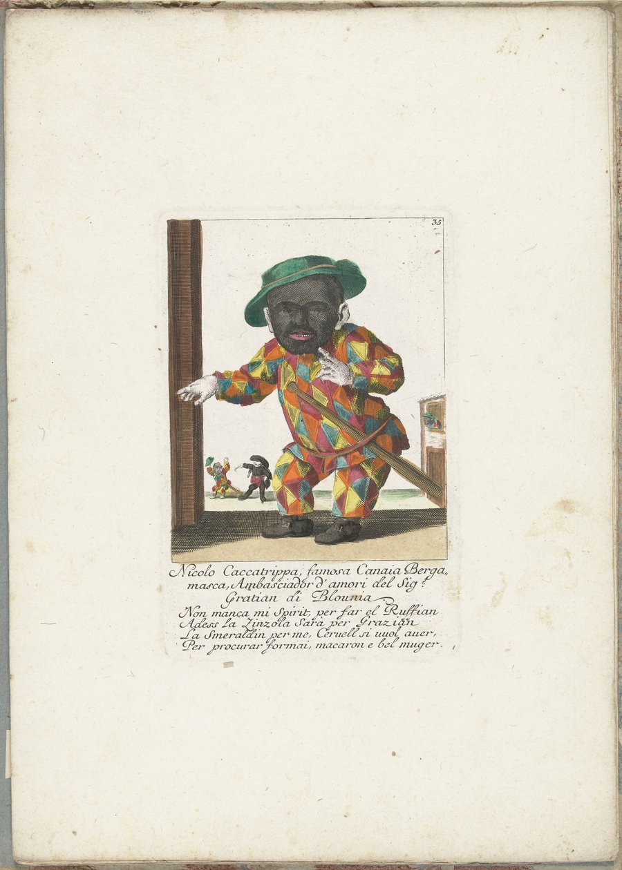 De dwerg Nicolo Caccatrippa som harlekijn, ca. 1710 Nicolo Caccatrippa, berømte Canaia Bergamasca, Ambasciador d