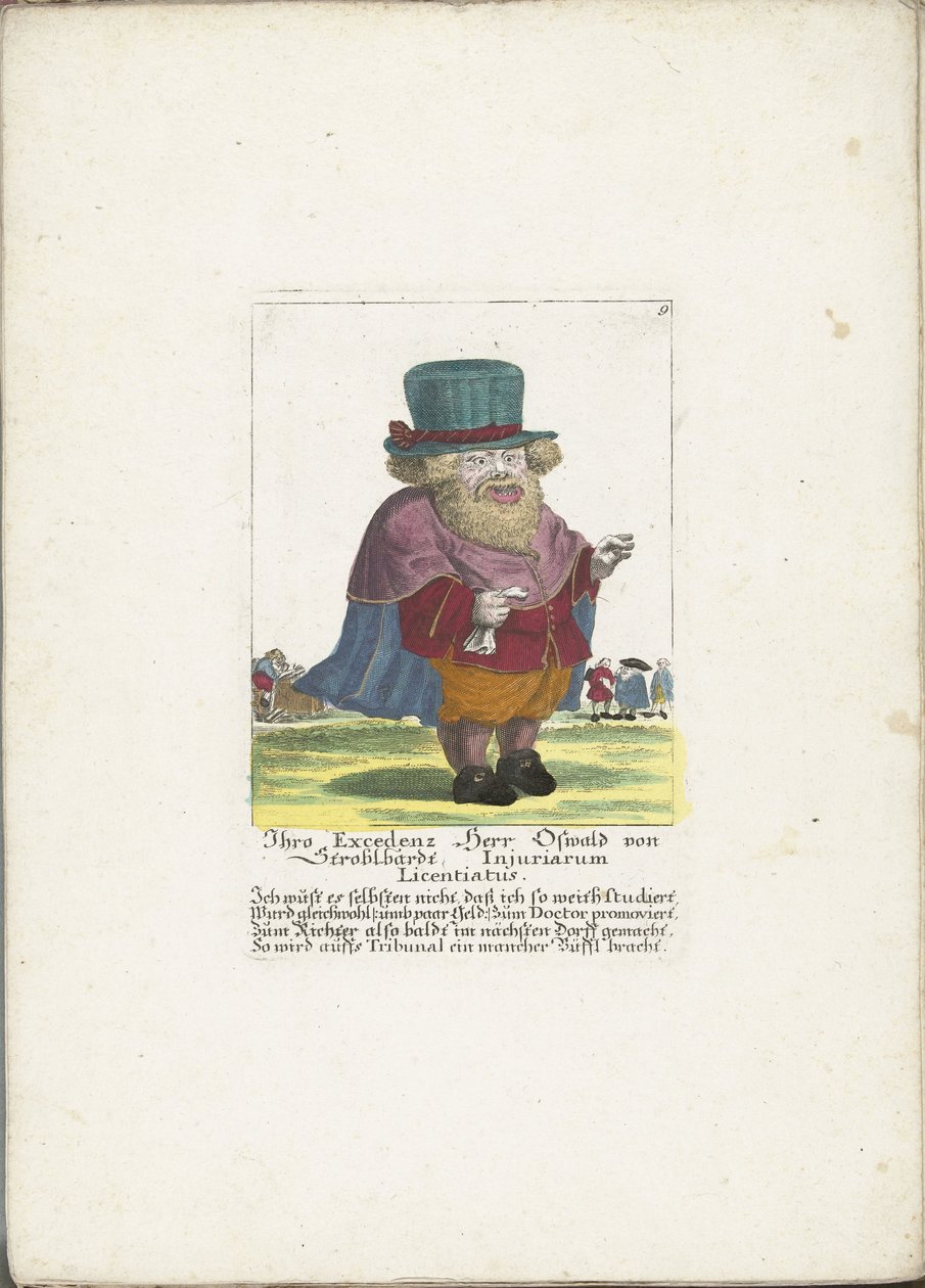 Dwerg Oswald van Stroblbardt, ca. 1710 Deres Excellence Herr Oswald von Stroblbardt Injuriarum Licentiatus (titel på objektet) Il Callotto resurcitato eller nyindrettet lille kabinet (serietitel) af Martin Engelbrecht (attributed to)