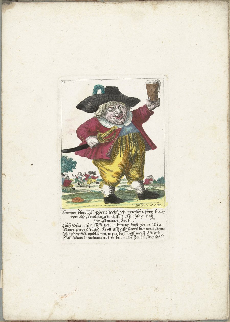 Dwergen Simon Flenschl, ca. 1710 Simon Flenschl, værkfører for de rige Freij-bønder i Knolsingen på Kirchtag nær Gmain Zech (titel på objektet) Il Callotto resurcitato eller nyindrettet lille kabinet (serietitel) af Martin Engelbrecht (attributed to)