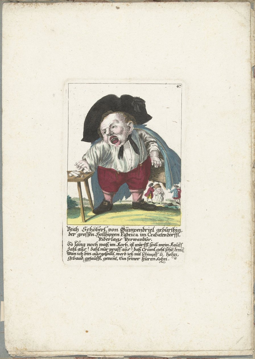 Dwerg Veith Schöberl von Gümpendriel, ca. 1710 Veith Schöberl von Gümpendriel født, den store Hollhippen Fabrica i Crabatendörffl, Niderlags slægtning (titel på objektet) Il Callotto resurcitato eller nyindrettet lille kabinet (serie ti af Martin Engelbrecht (attributed to)