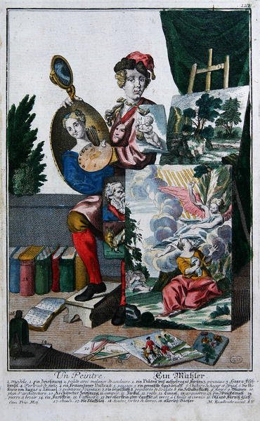 En maler, ca. 1735 (farvet gravering) af Martin Engelbrecht