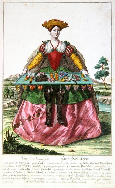 En skomager, ca. 1735 (farvestik) af Martin Engelbrecht