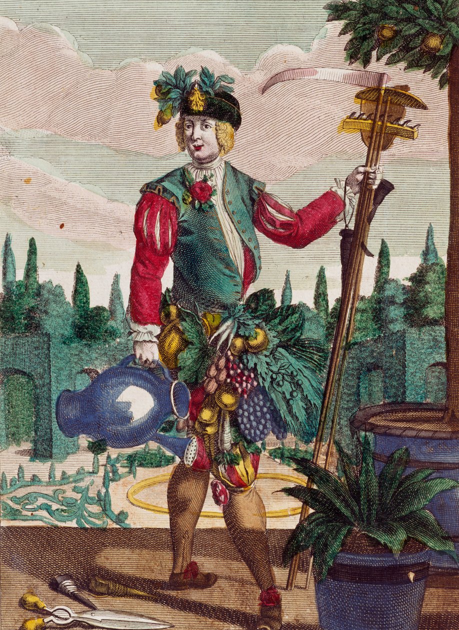 Gartner, gravering fra Assemblage des nouveau manouvries habilles af Martin Engelbrecht (1684-1756), Tyskland af Martin Engelbrecht
