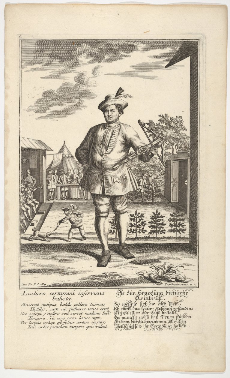 Mand holder en armbrøst. af Martin Engelbrecht