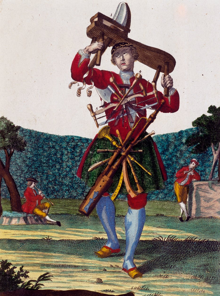 Producent af fløjter, gravering fra Assemblage des nouveau manouvries habilles af Martin Engelbrecht (1684-1756), Tyskland af Martin Engelbrecht