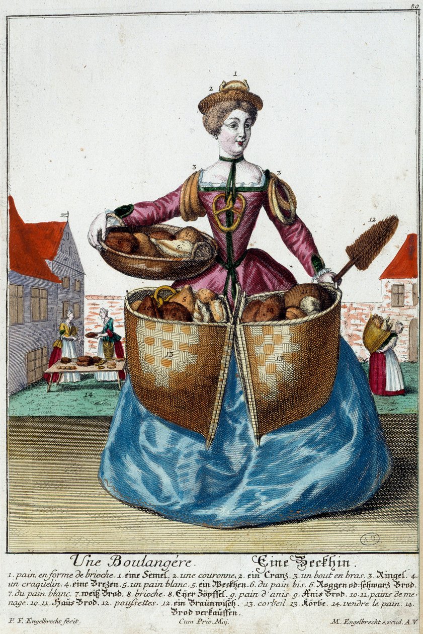 Metier: En bager. Stik af Martin Engelbrecht (1684-1756), i "" Ny samling af manouvries habilles"" 1700-tallet, Tyskland. Paris, dekorativ kunst af Martin Engelbrecht