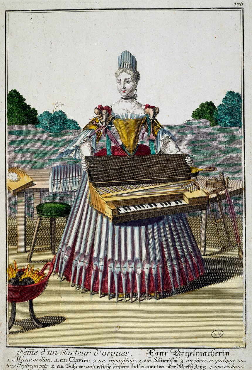 Orgelmagerkone, gravering fra Assemblage des nouveau manouvries habilles af Martin Engelbrecht (1684-1756), Tyskland af Martin Engelbrecht