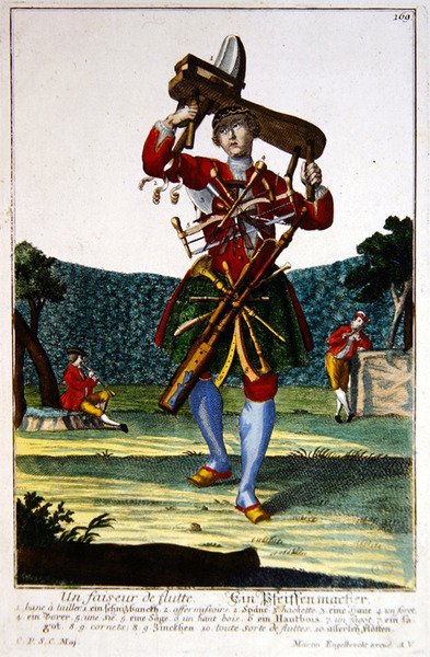 Fløjtemageren, ca. 1735 (farvet gravering) af Martin Engelbrecht