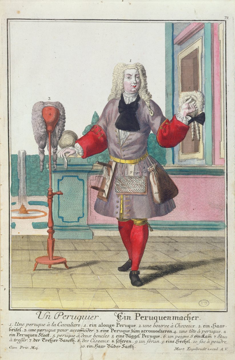 Parykmageren, udgivet i Augsburg, ca. 1735 af Martin Engelbrecht
