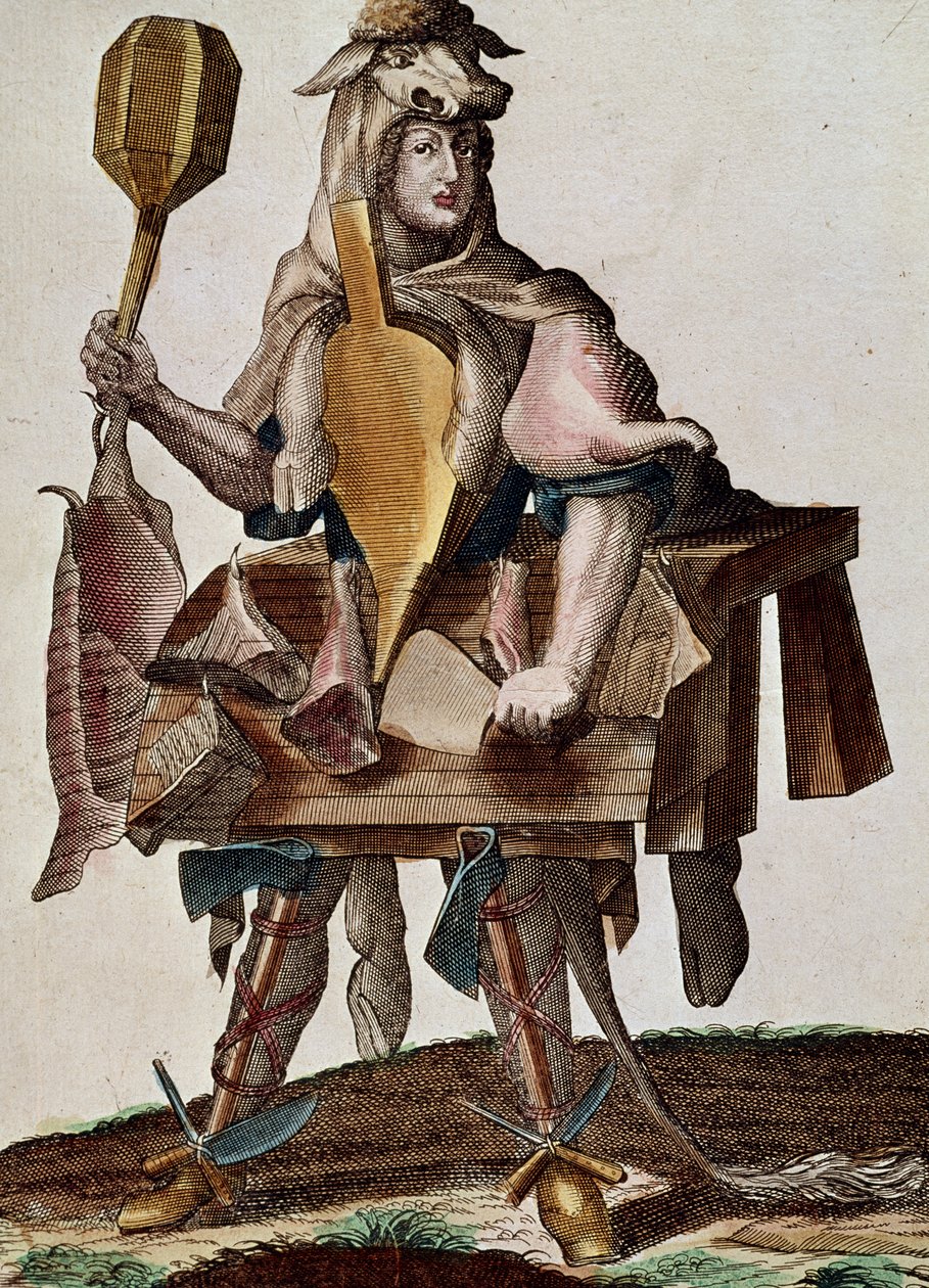 Slagteren, gravering fra Assemblage des nouveau manouvries habilles Martin Engelbrecht (1684-1756), Tyskland af Martin Engelbrecht