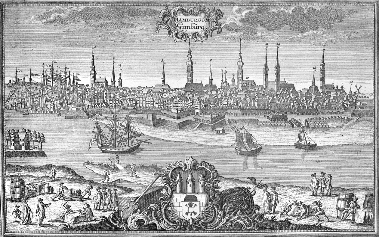 Udsigt over Hamborg, ca. 1710-50 af Martin Engelbrecht