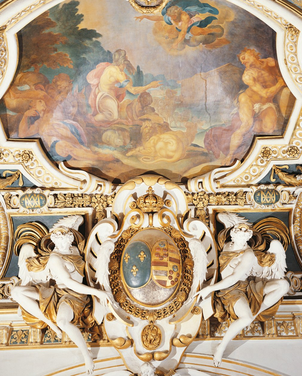 Noah og hans familie går ind i arken i kapel, Chateau de Fontainebleau, Frankrig af Martin Fréminet