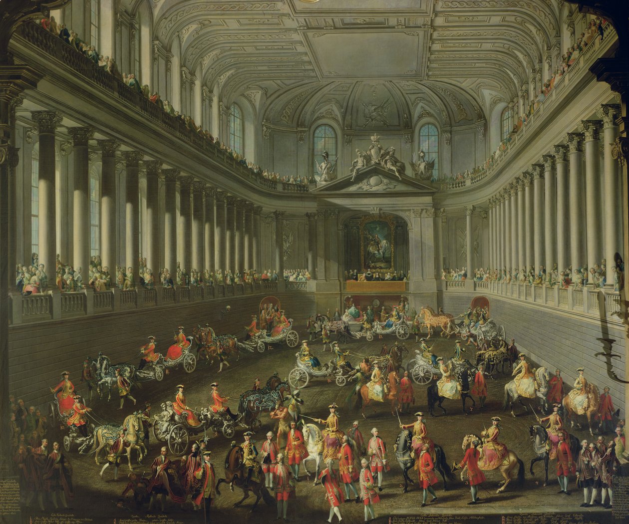 En kavalkade i vinterrideskolen i Wien Hof for at fejre den franske hærs nederlag ved Prag, 1743 (for detaljer se 66596 og 66708) af Martin II Mytens or Meytens