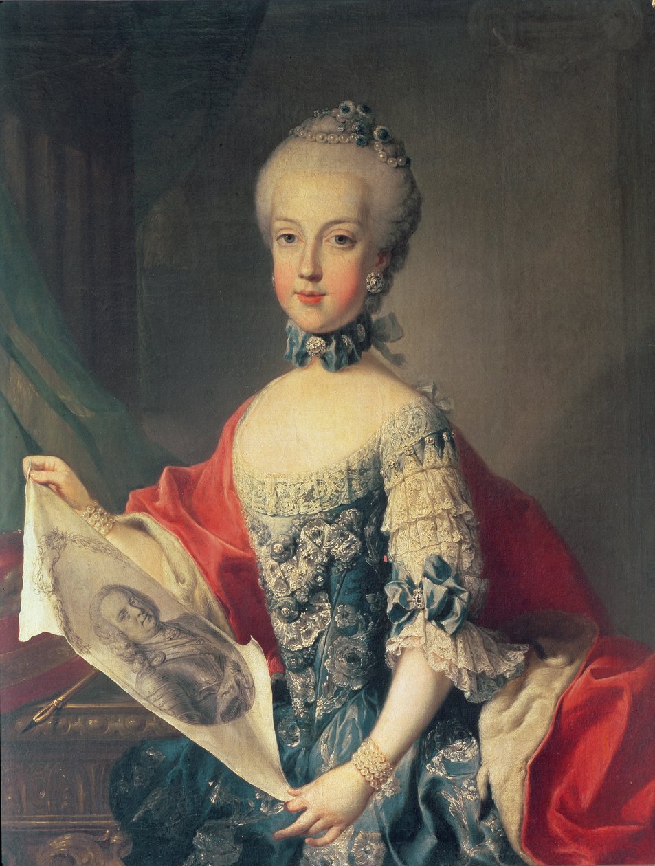Ærkehertuginde Maria Carolina (1752-1814), trettende barn af Maria Theresia af Østrig (1717-80), kone til Ferdinand I (1751-1825) konge af de to Sicilier, med et portræt af sin far kejser Franc af Martin II Mytens or Meytens