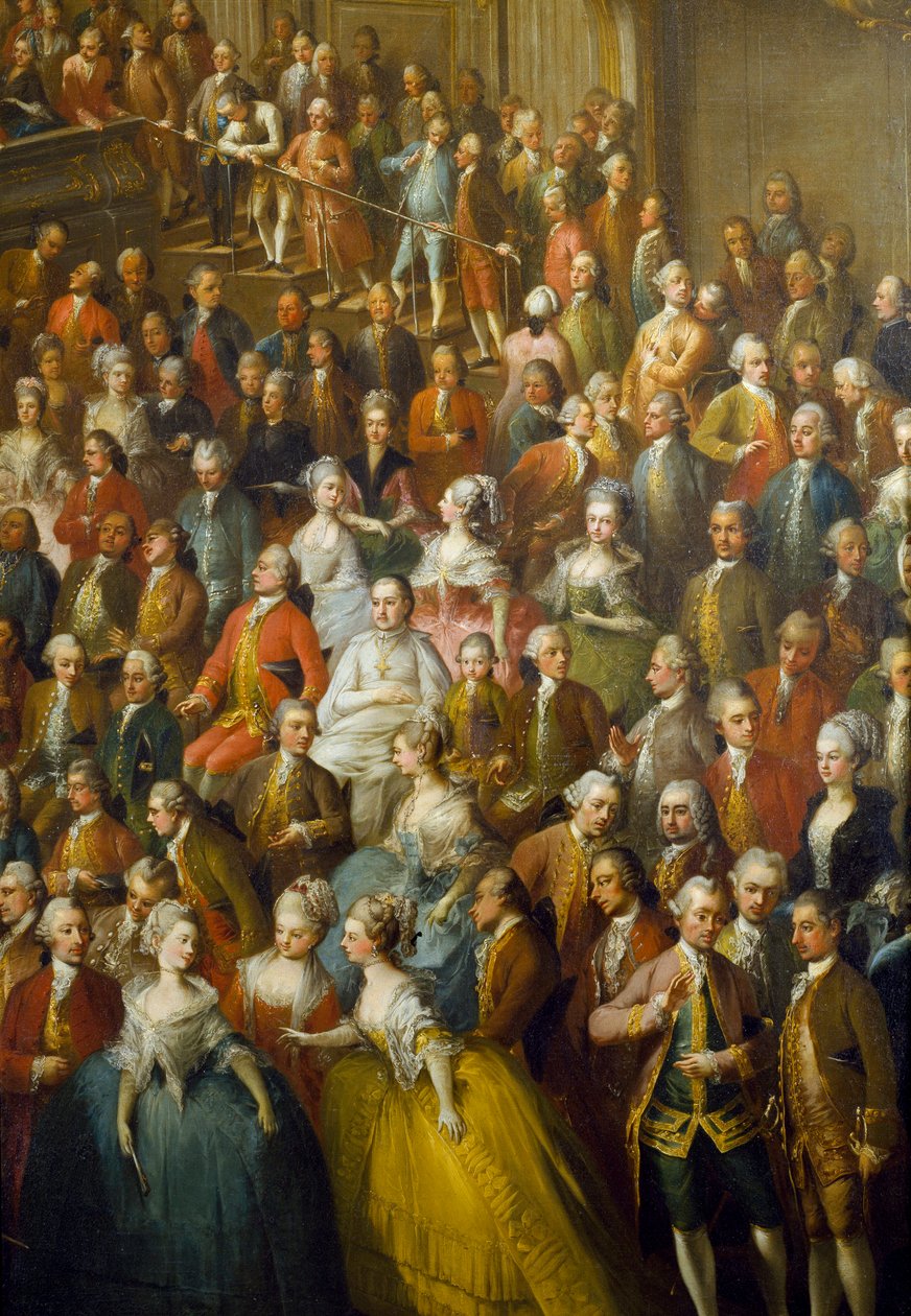 Fest til ære for Maria Therese af Østrig (1717-1780), den fremtidige kejser Joseph II (1741-1790) og hans hustru til Isabella af Parma (Bourbon-Parma, Bourbon Parma) den 10/10/1760. Detalje afbilledet i centrere den unge Wolfgang Amadeus Mozart (1756-1791) af Martin II Mytens or Meytens