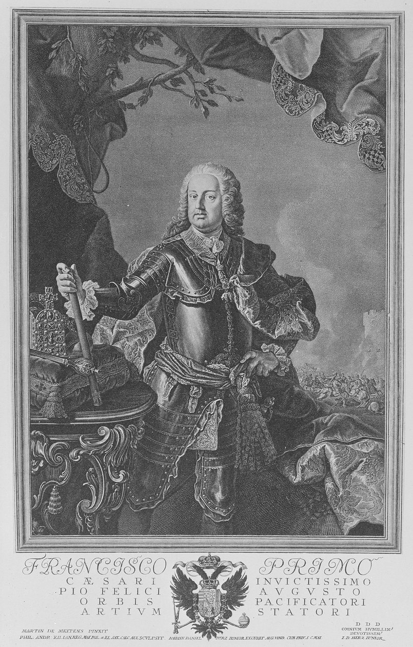 Frans I, den hellige romerske kejser, graveret af Philipp Andreas Kilian af Martin II Mytens or Meytens