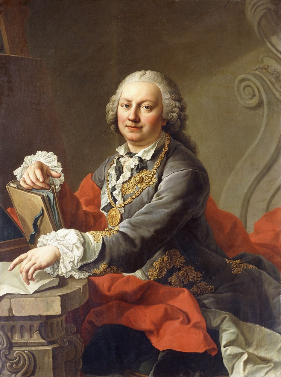 Portræt af kunstneren, halvlængde, siddende foran en stenafsats, af Martin II Mytens or Meytens
