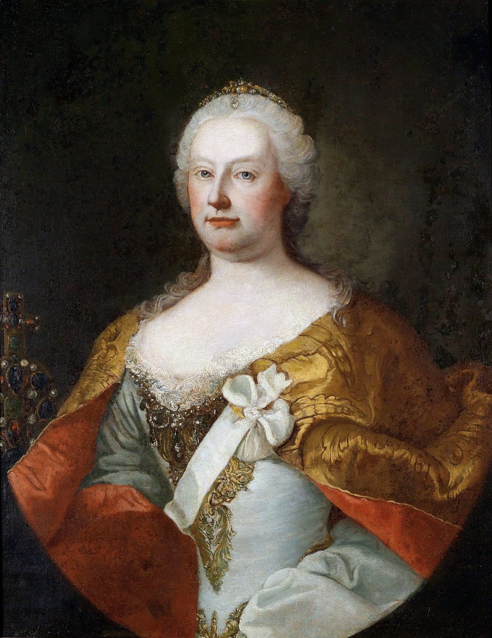 Portræt af kejserinde Maria Theresia af Østrig (Portræt af kejserinde Maria Theresia af Østrig) - Maleri af Martin van Meytens (1695-1770), olie på lærred, ca. 1750, hollandsk kunst af Martin Meytens the Younger