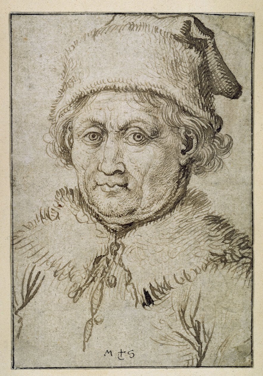 Brystbillede af en gammel mand med pelskrave og pelshue af Martin Schongauer