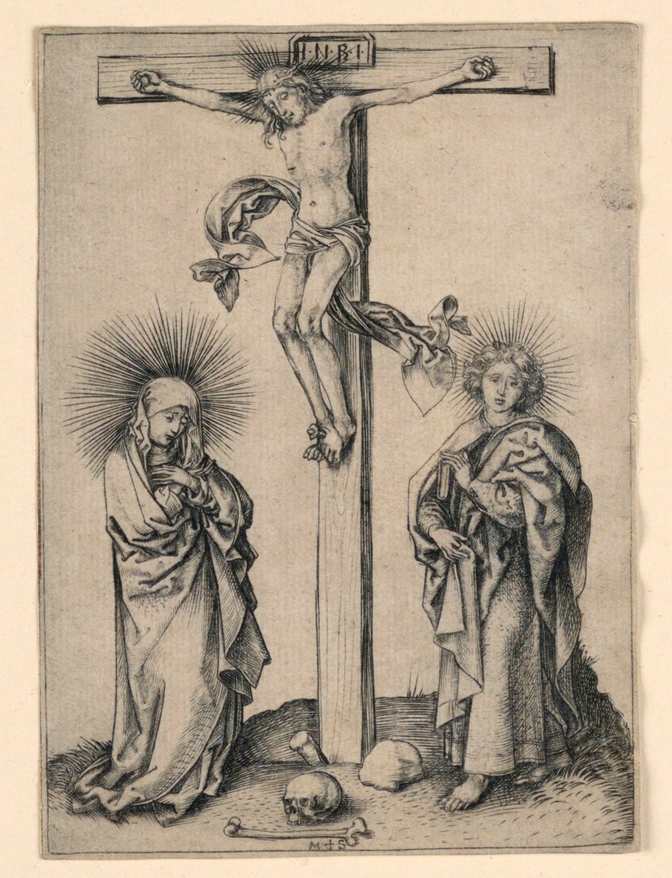 Kristus på korset med Maria og Johannes af Martin Schongauer