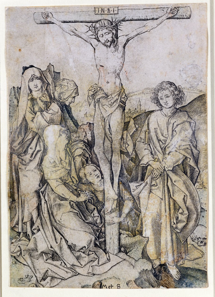 Kristus på korset, med jomfruen og Johannes (gravering) af Martin Schongauer