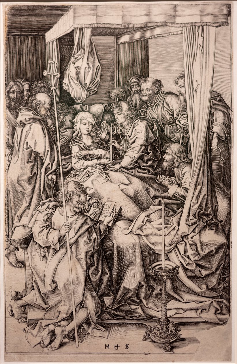 Gravering på papir. Jomfruens død. Martin Schongauer. Ca 1470-1491. (gravering på papir) af Martin Schongauer