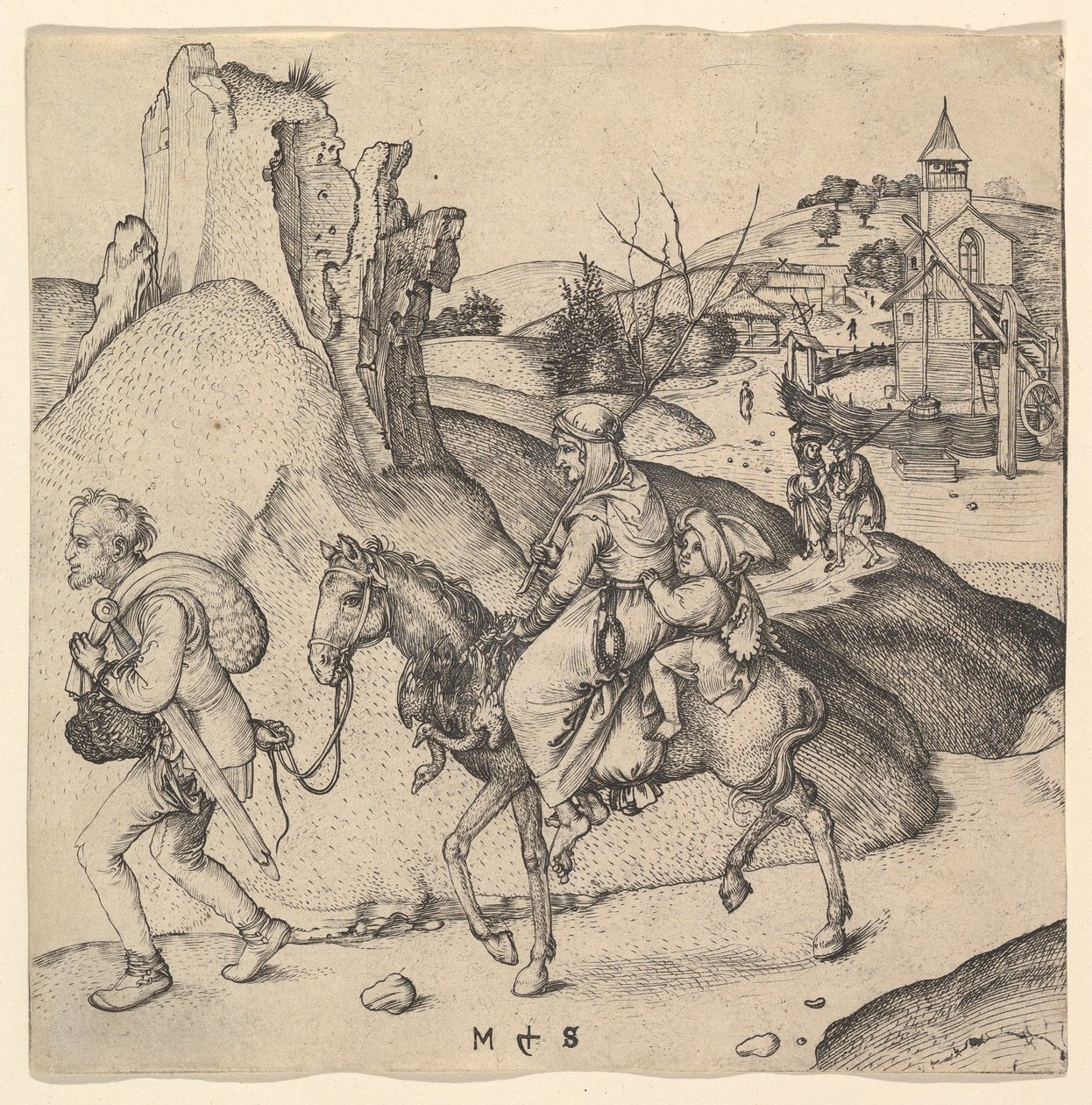 Bondefamilie på vej på marked, ca. 1435-1491. af Martin Schongauer