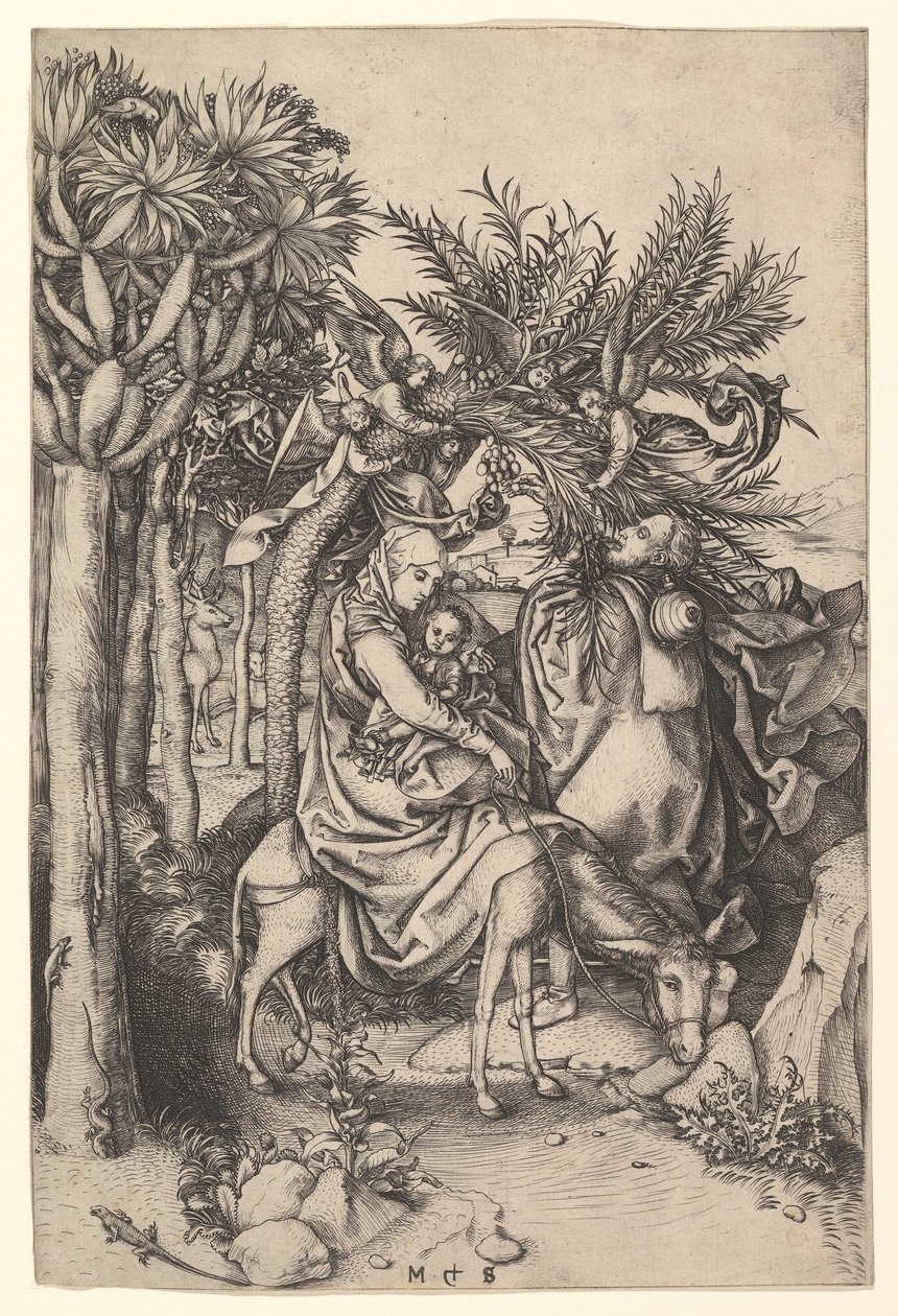 Hvil på flugten til Egypten, ca. 1435-1491. af Martin Schongauer
