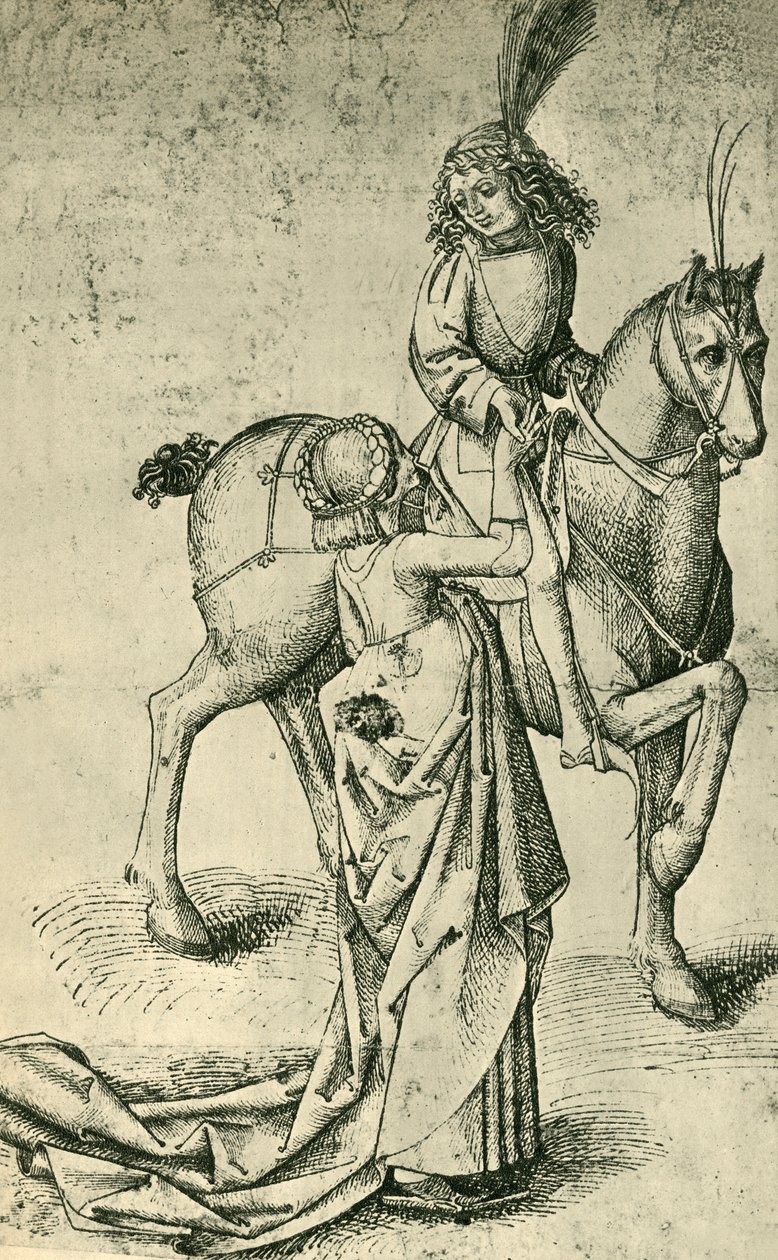 Rytter og kvinde, c1480, 1943. af Martin Schongauer