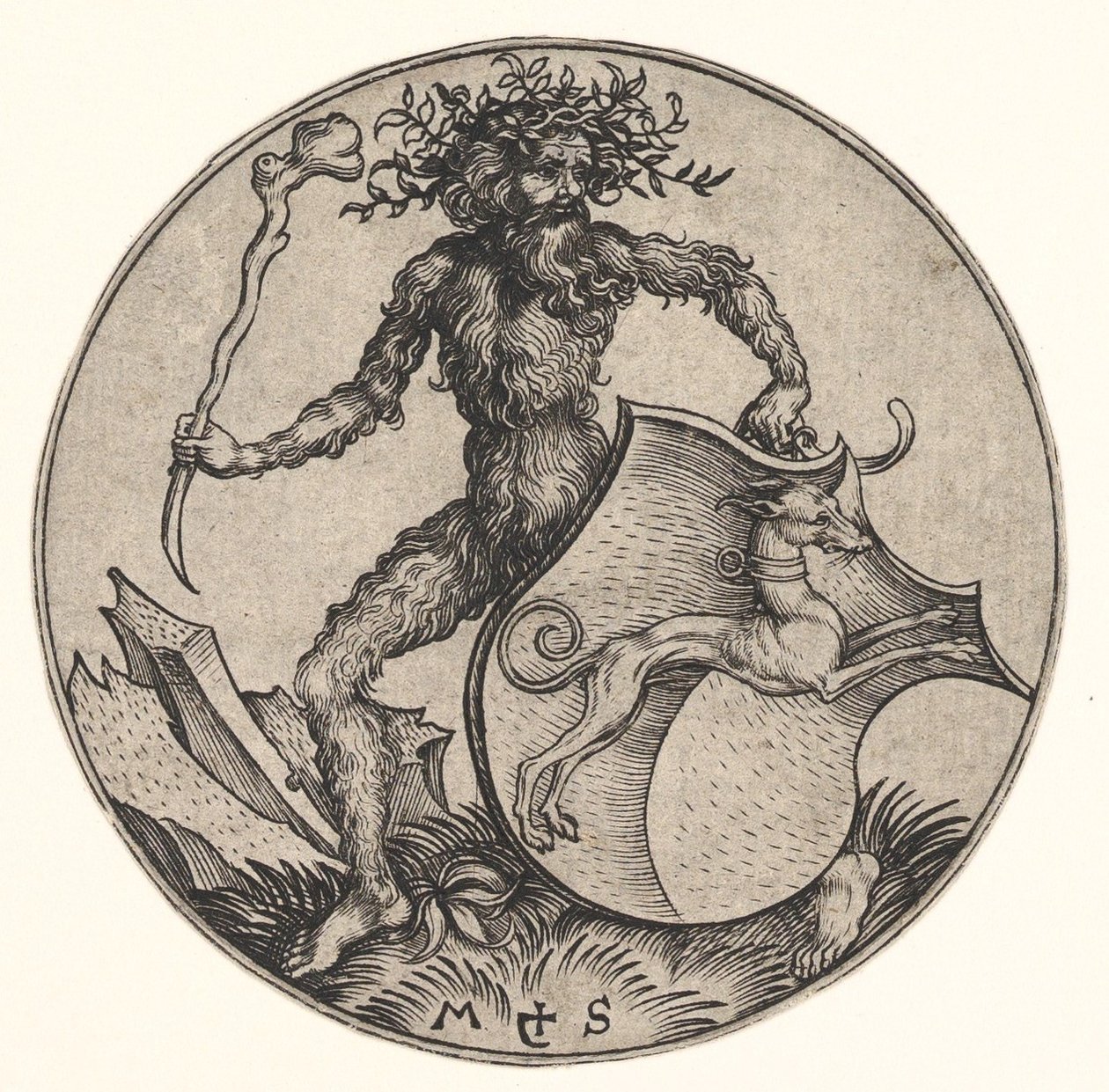 Skjold med Greyhound Holdt af Wild Man, ca. 1435-1491. af Martin Schongauer
