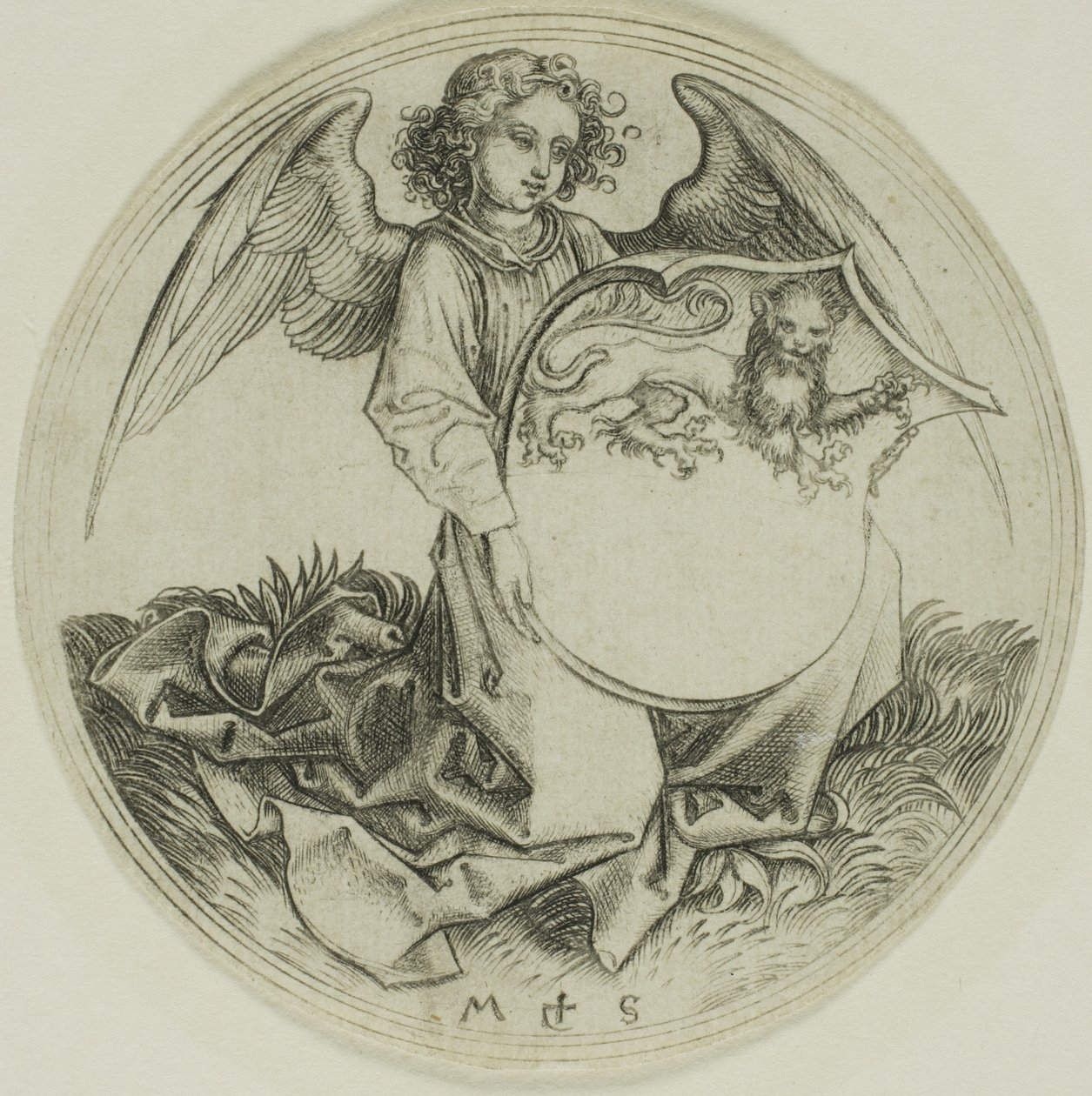 Skjold med en løve, holdt af en engel af Martin Schongauer