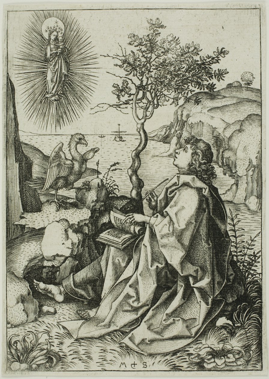 Johannes evangelisten på Patmos af Martin Schongauer