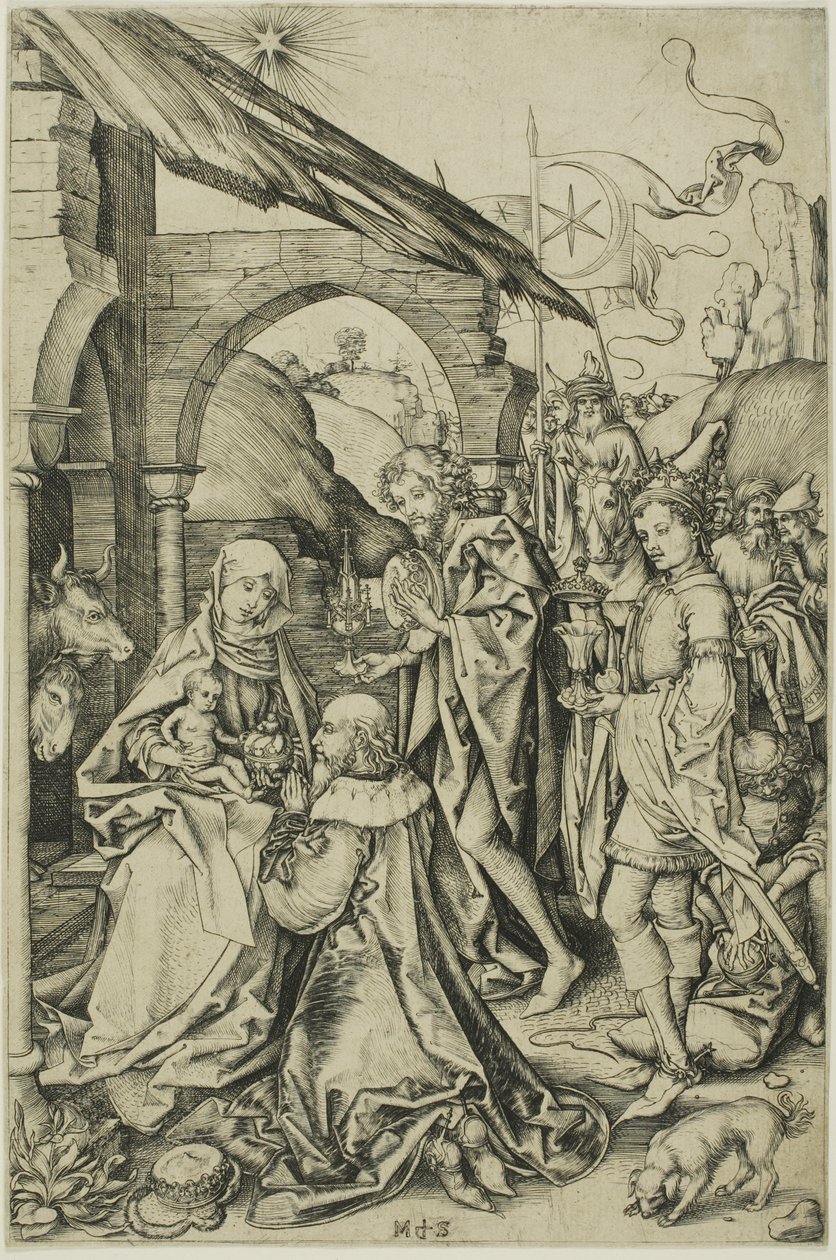 Magiernes tilbedelse, fra Kristi liv af Martin Schongauer